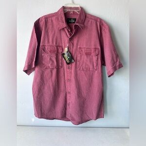 NWT RedHead Ripstop Short-Sleeve Button-Up Shirt - Red- Large 100 % Cotton